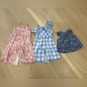 2 Jumpsuits and Blue Patterned Top